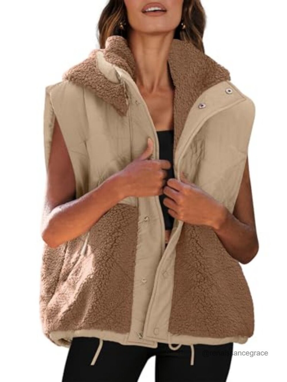Womens Oversized Sherpa Fleece Quilted Hooded Puffer Vest Warm Winter Outerwear